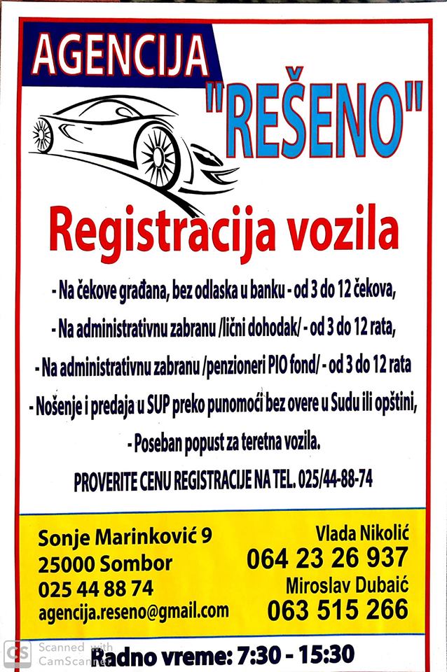 agencija za registraciju vozila "RESENO" Sombor
